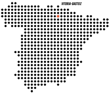 Mapa esquemático de España con Vitoria-Gasteiz situada en el norte